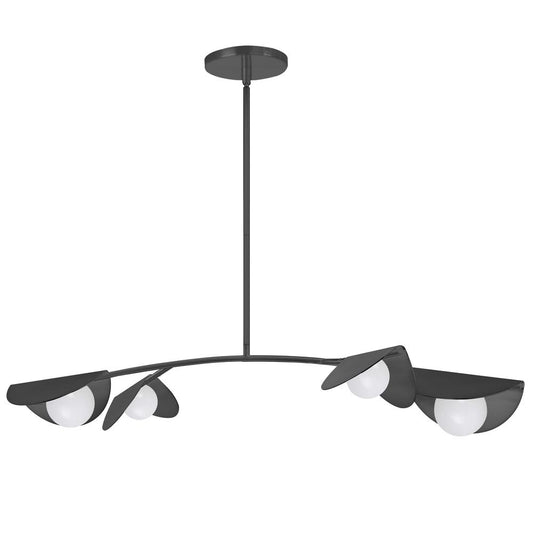 4 Light Halogen Horizontal Pendant Matte Black with White Glass