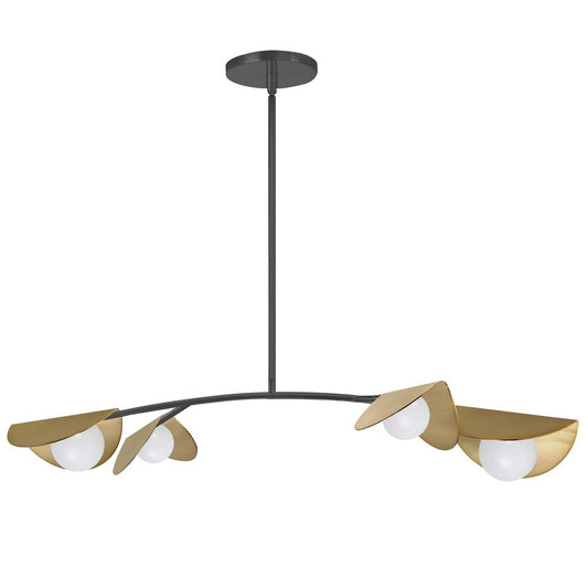 4 Light Halogen Horizontal Pendant Matte Black / Aged Brass with White Glass