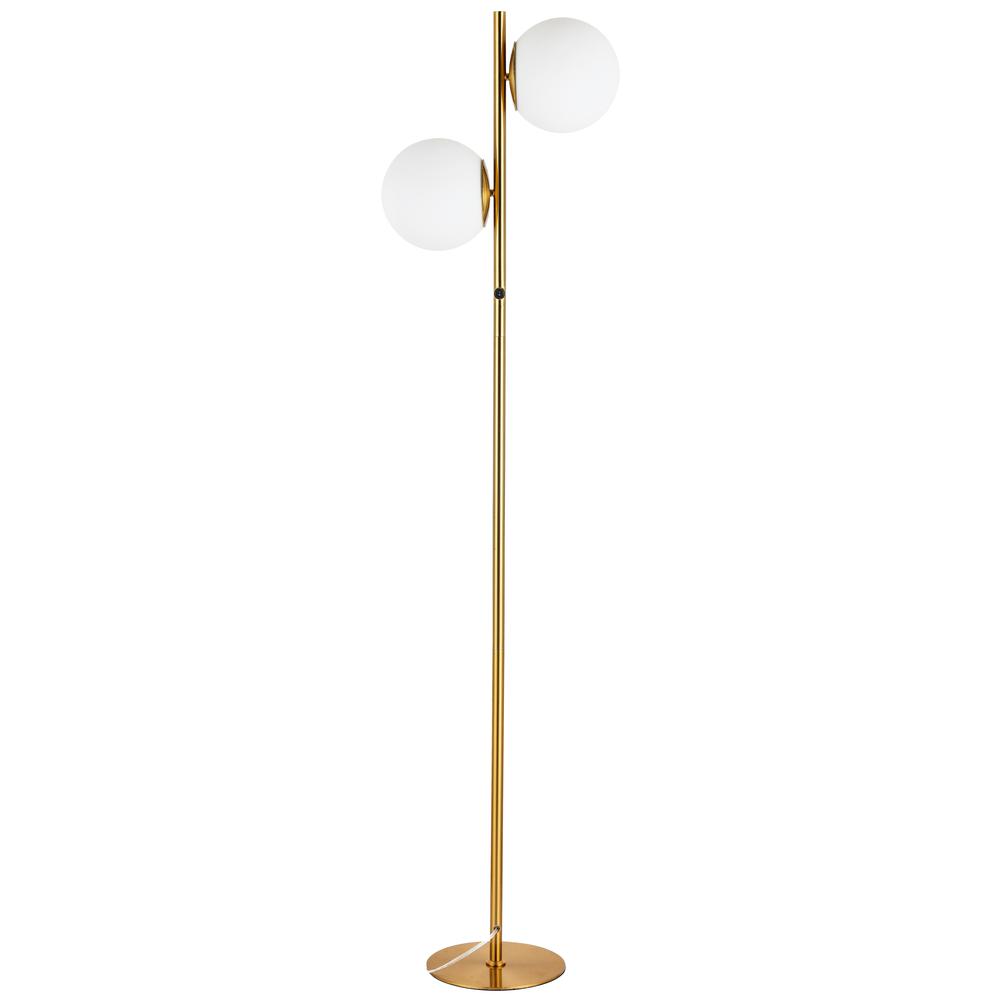 2 Light Incandescent Floor Lamp, Aged Brass with White Opal Glass    (FOL-662F-AGB)