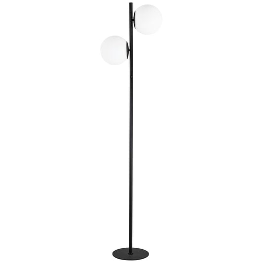 2 Light Incandescent Floor Lamp, Matte Black with White Opal Glass   (FOL-662F-MB)