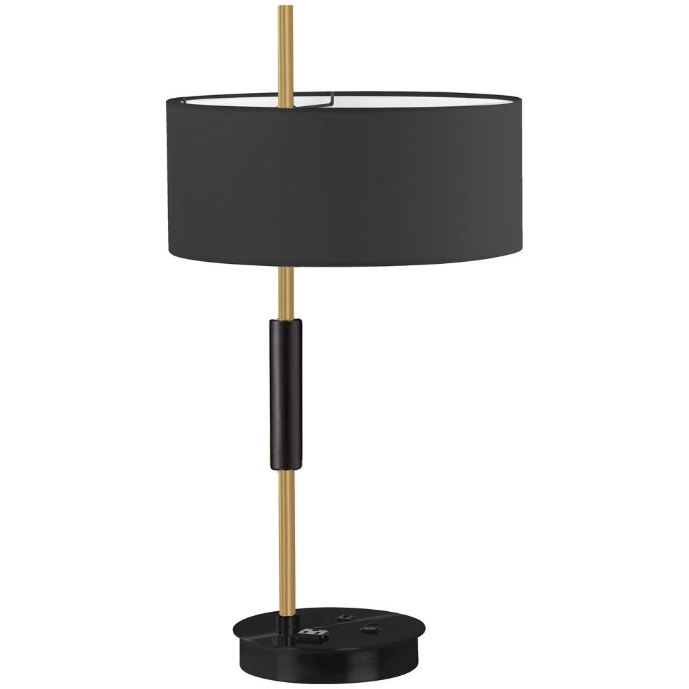 1 Light Incandescent Table Lamp, Matte Black & Aged Brass w/ BK Shade