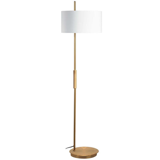 1 Light Incandescent FloorLamp, Aged Brass w/ White Shade