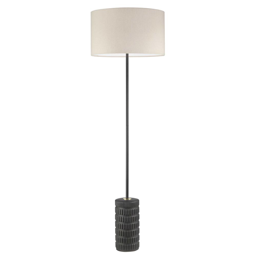 1 Light Incandescent Floor Lamp Matte Black with Black Gold Shade