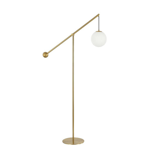 1 Light Incandescent Floor Lamp Aged Brass with Opal Glass