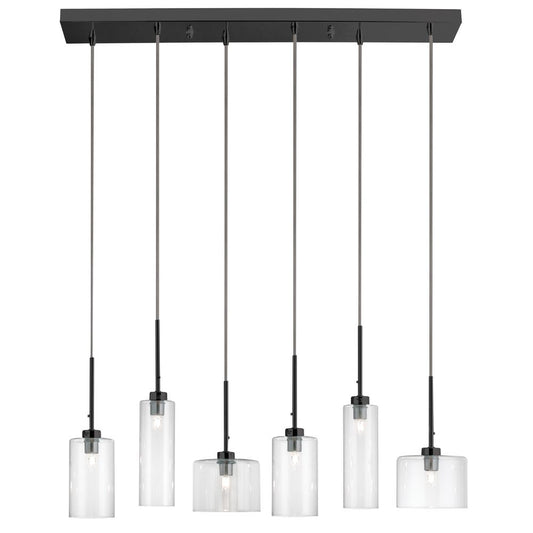 6 Light Halogen Horizontal Pendant, Matte Black with Clear Glass    (IC-286P-MB)