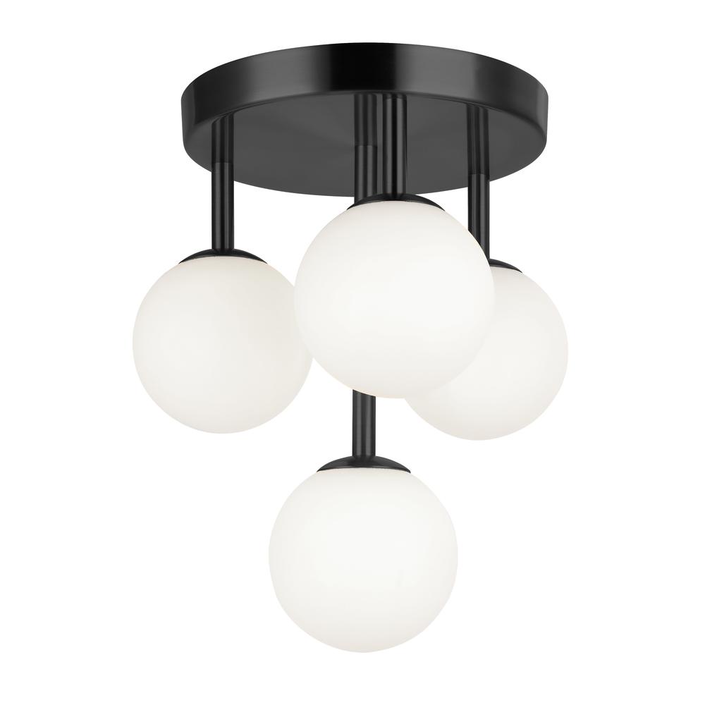 4 Light Flush Mount, Matte Black with White Opal Glass    (MGL-94FH-MB)