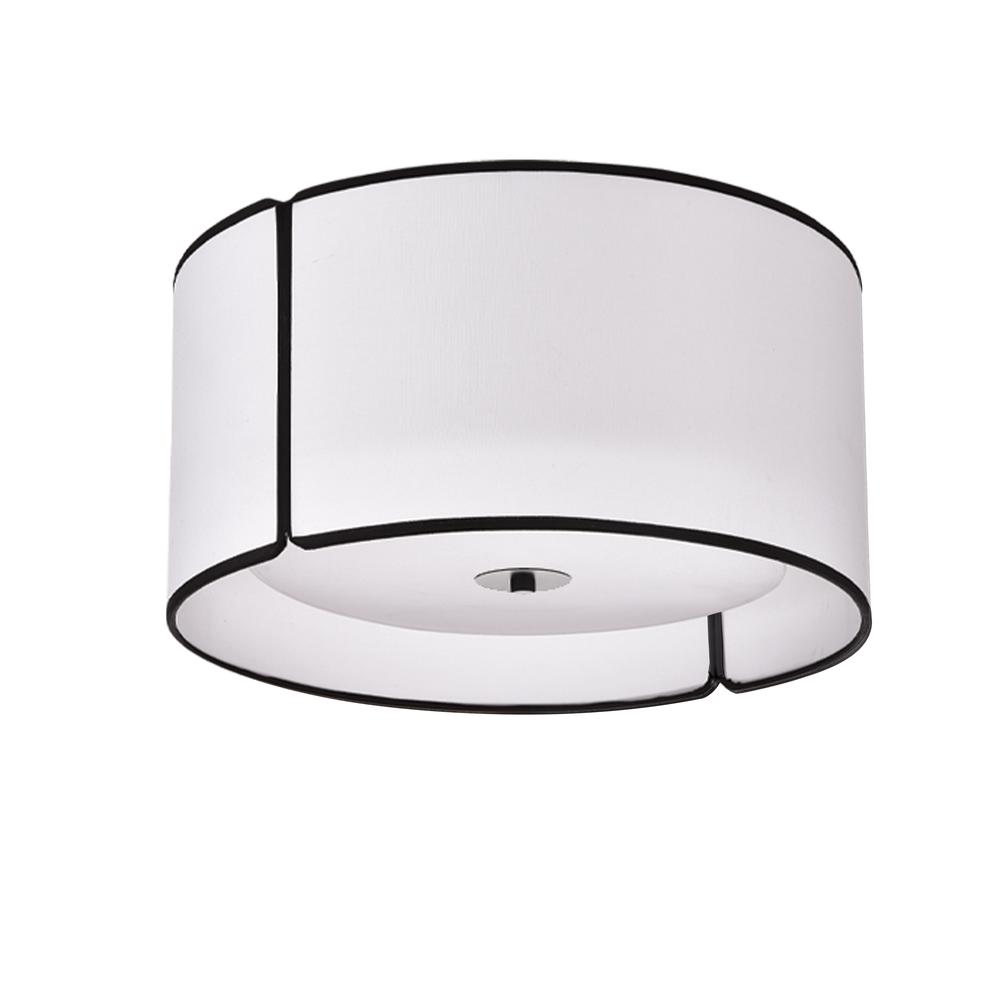 3 Light Notched Drum Flush Mount, Matte Black White Shade and Diff  (NDR-153FH-BK-WH)