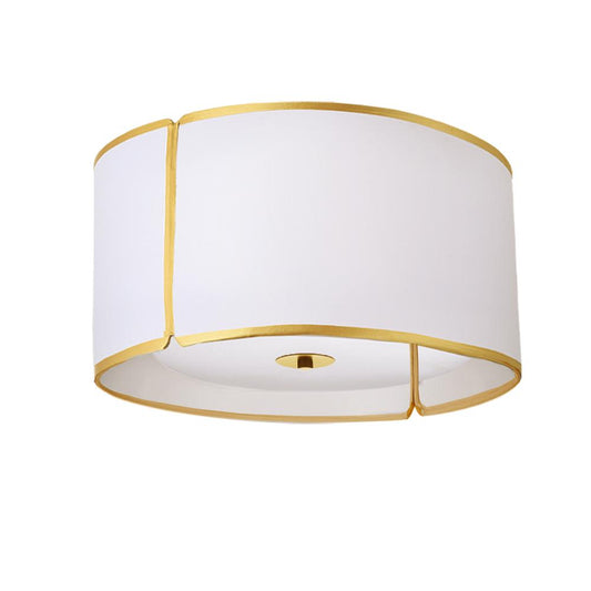 3 Light Notched Drum Flush Mount, Gold White Shade and Diff  (NDR-153FH-GLD-WH)