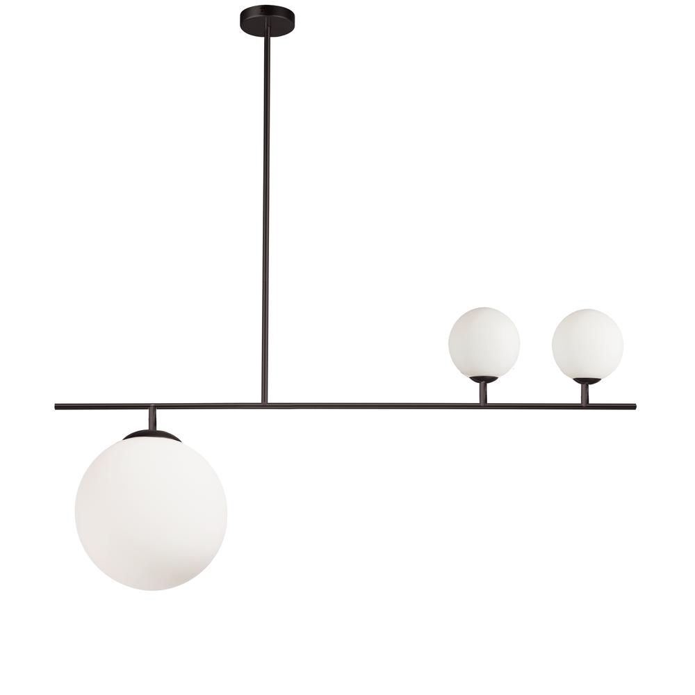 3 Light Incandescent Pendant, Matte Black with White Glass     (ORN-363P-MB)