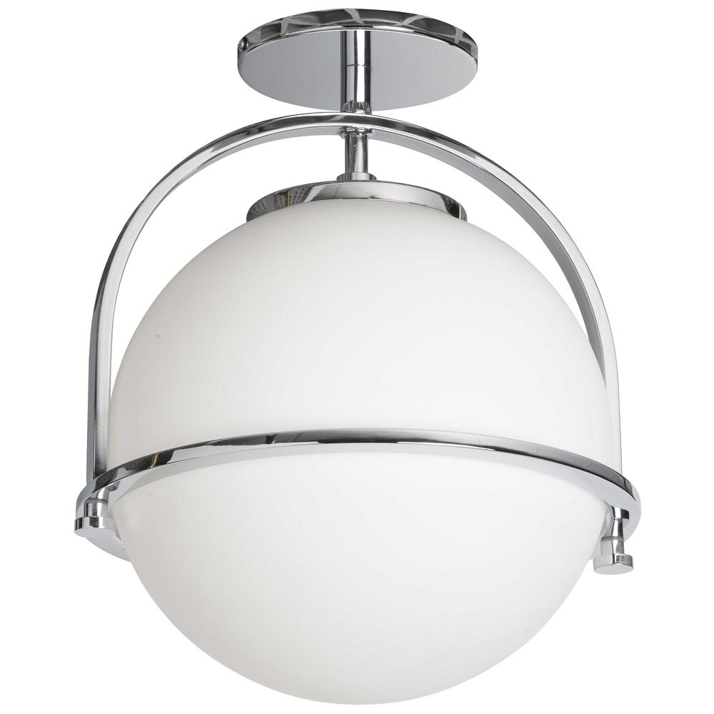 1 Light Incandescent Paola Semi-Flush Mount Polished Chrome w/ White Glass