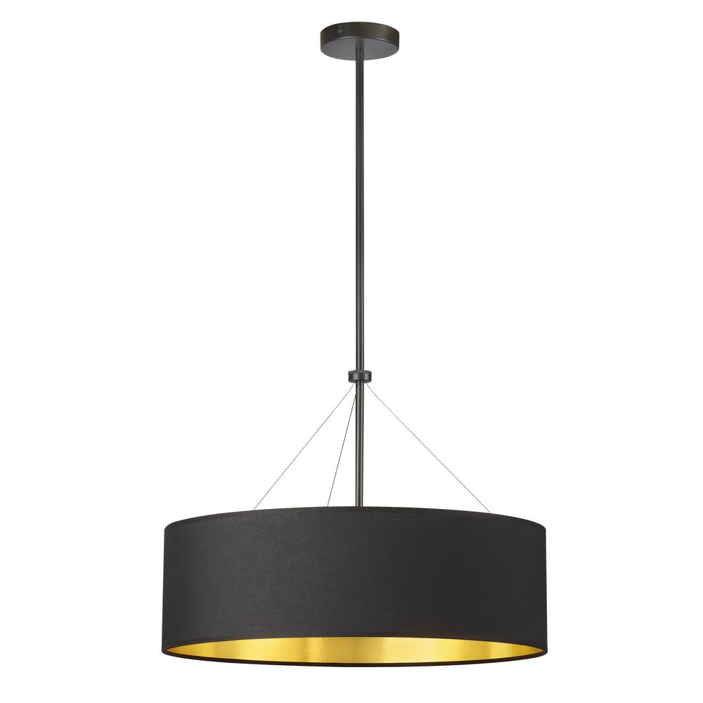 4 Light Incandescent Chandelier, Aged Brass with Black / Gold Shade     (PLV-224C-MB-698)