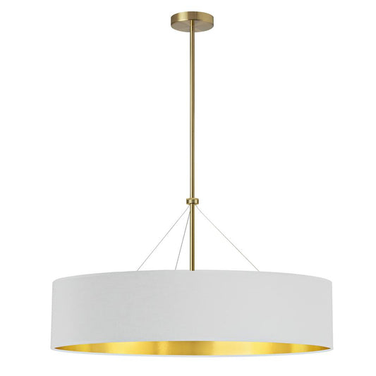 4 Light Incandescent Chandelier, Aged Brass with White / Gold Shade     (PLV-304C-AGB-692)