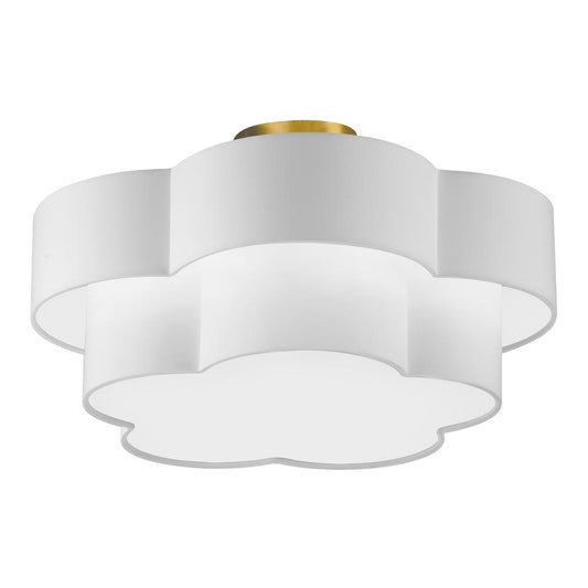 3 Light Incandescent Flush Mount, Aged Brass with White Shade    (PLX-203FH-AGB-WH)