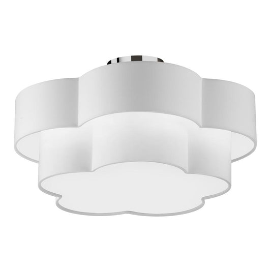 3 Light Incandescent Flush Mount, Polished Chrome with White Shade    (PLX-203FH-PC-WH)