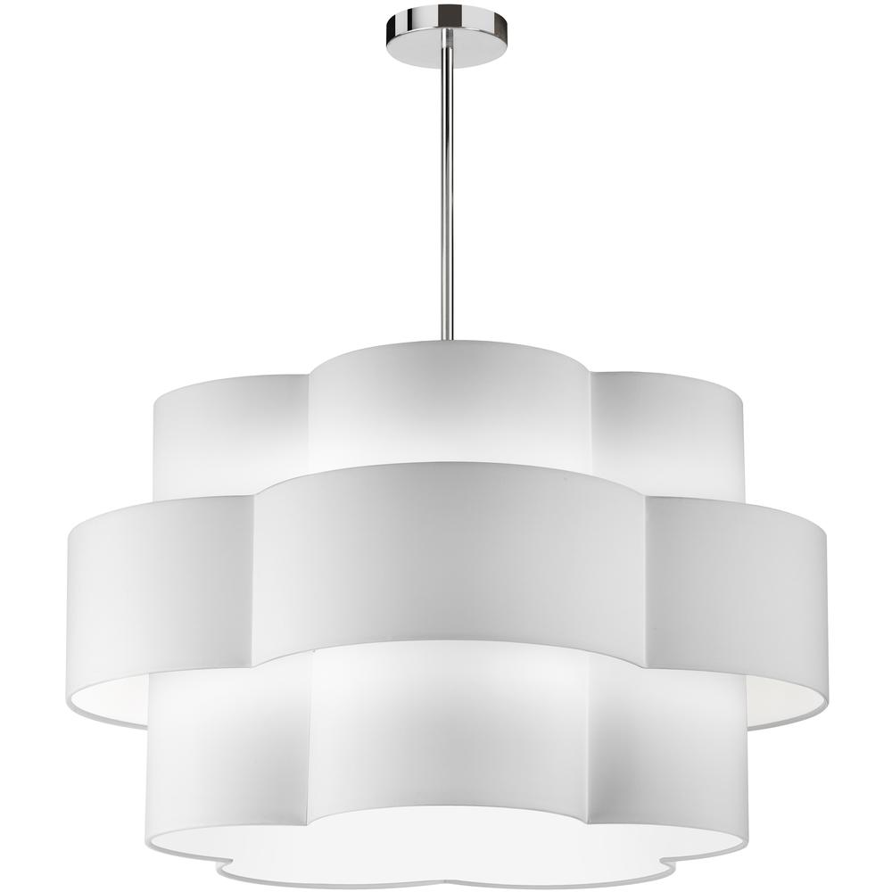 4 Light Incandescent Chandelier, Polished Chrome  with White Shade     (PLX-284C-PC-WH)