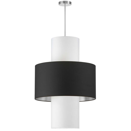 4 Light Incan Pendant, Polished Chrome w/ Black/Silver & White Shades