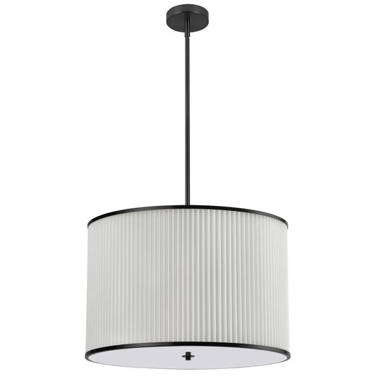 4 Light Incandescent Pendant Matte Black with White Pleated Shade