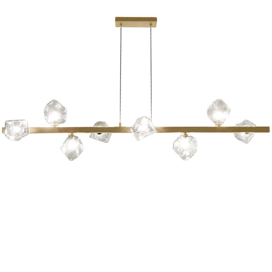 8 Light Halogen Horizontal Pendant, Aged Brass w/ Clear Glass