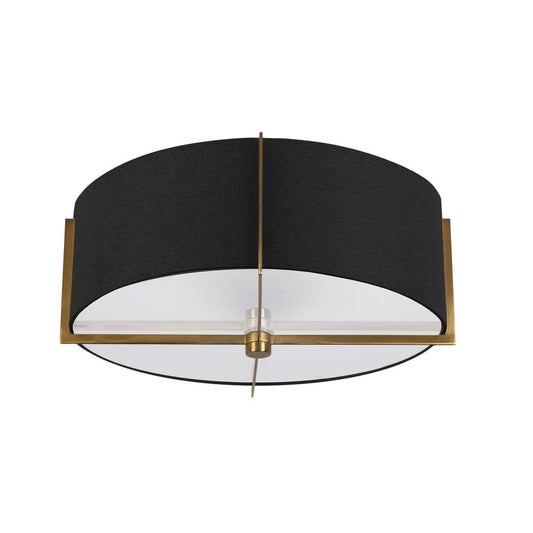 3 Light Incandescent Semi-Flush Mount, Aged Brass with Black Shade    (PST-153SF-AGB-BK)