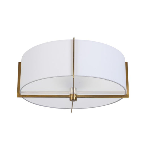 3 Light Incandescent Semi-Flush Mount, Aged Brass with White Shade    (PST-153SF-AGB-WH)