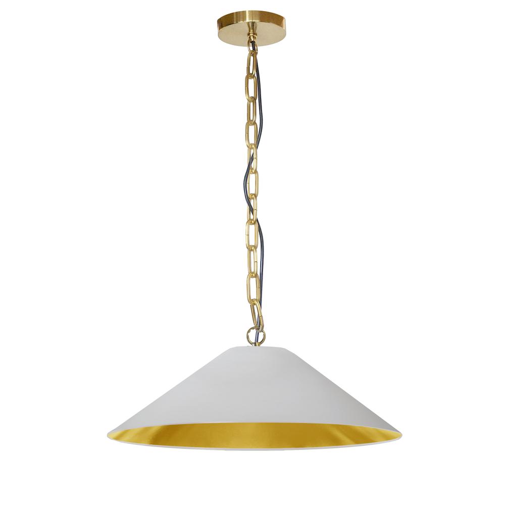 1 Light Incandescent Pendant, Aged Brass with White / Gold Shade     (PSY-M-AGB-692)