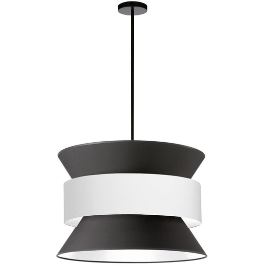 4 Light Incandescent Pendant Matte Black with Black & White Shade