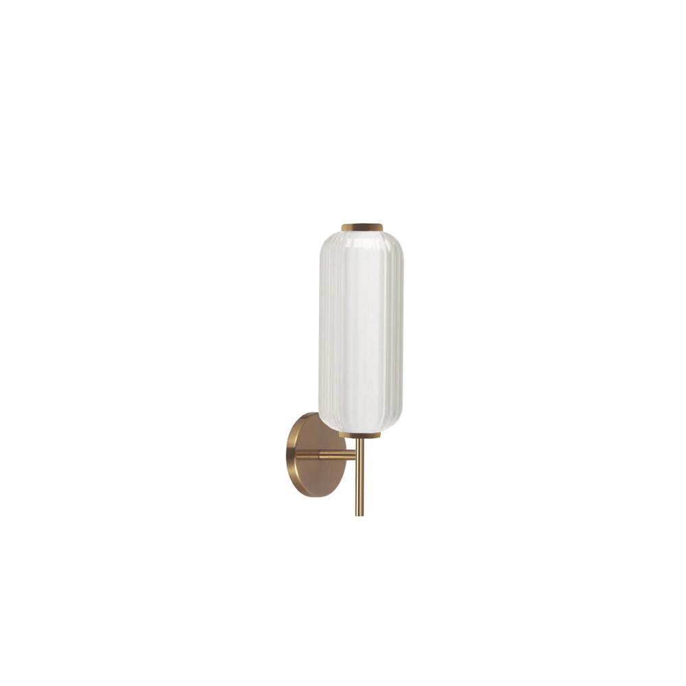 10W LED Wall Sconce, Aged Brass with Clear Fluted Glass