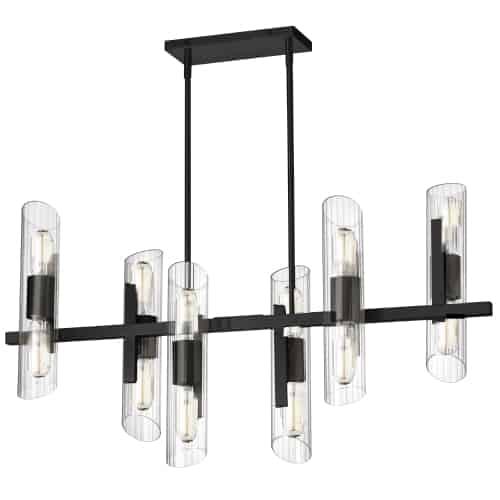 12LT Horiz Chandelier, MB w/ Clear Fluted Glass