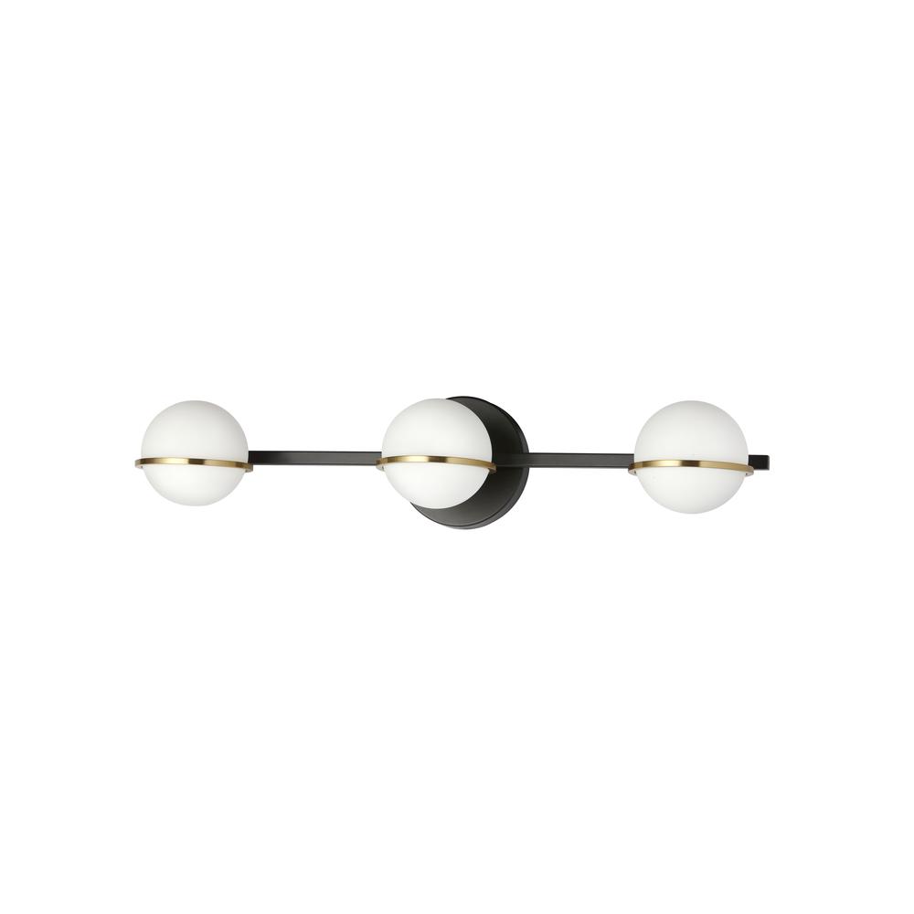 3 Light Halogen Vanity, Matte Black / Aged Brass with White Opal Glass    (SOF-233W-MB-AGB)