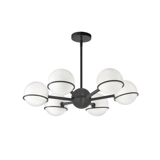 6 Light Halogen Chandelier, Matte Black with White Opal Glass    (SOF-286C-MB)