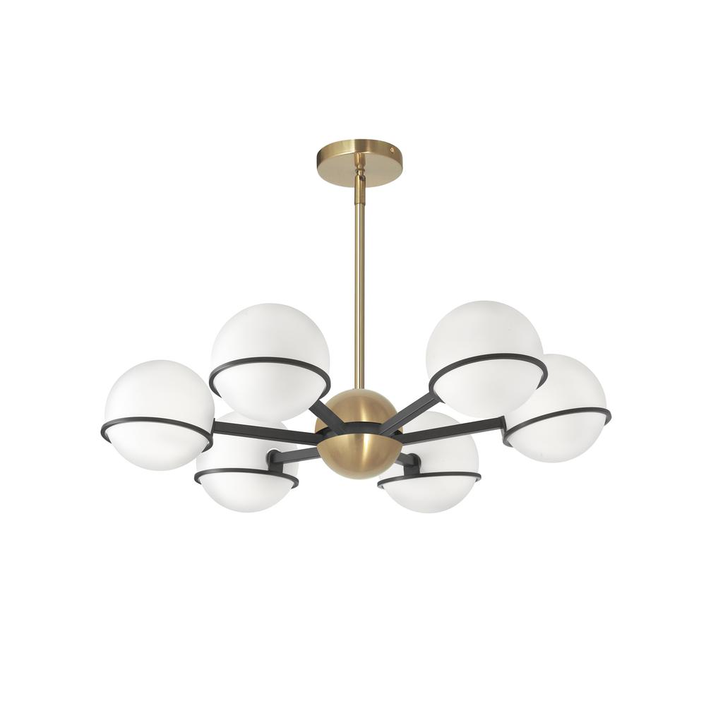 6 Light Halogen Chandelier, Matte Black / Aged Brass with White Opal Glass    (SOF-286C-MB-AGB)