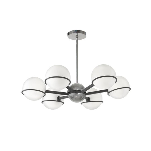 6 Light Halogen Chandelier, Matte Black / Polished Chrome  with White Opal Glass    (SOF-286C-MB-PC)