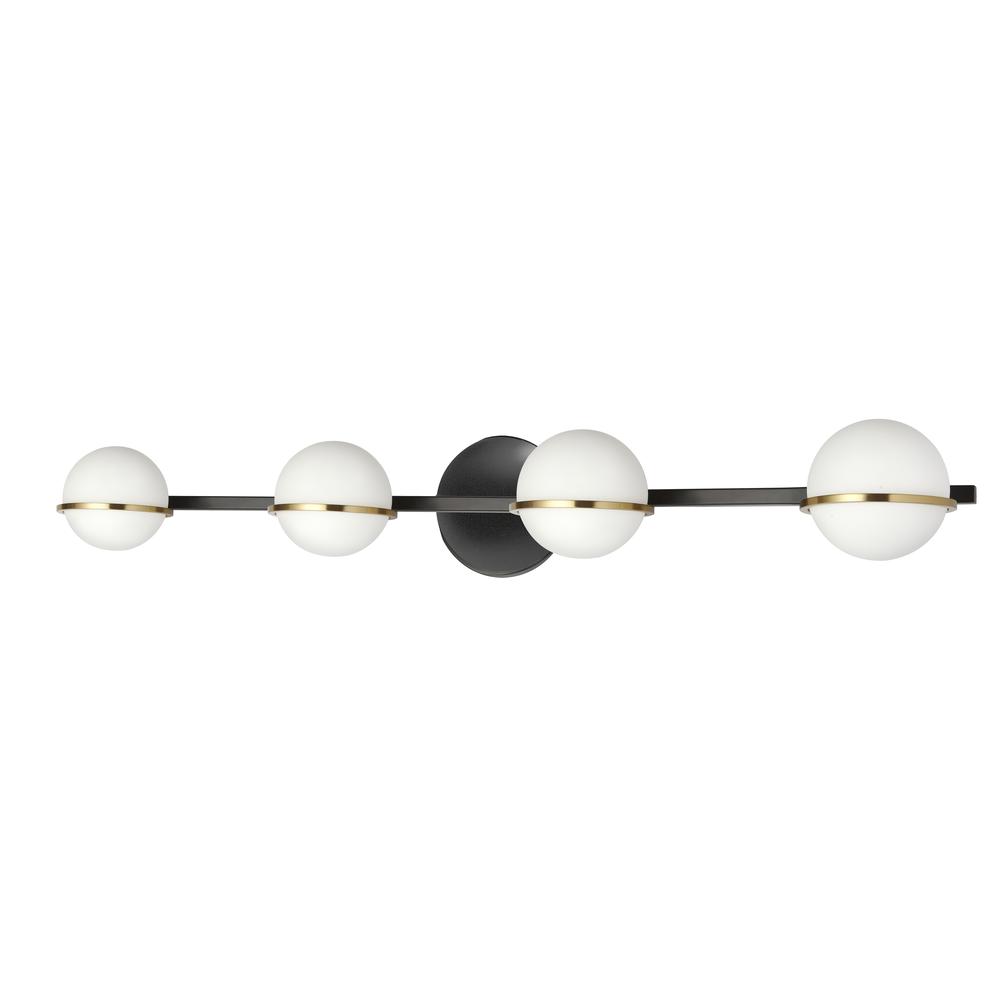 4 Light Halogen Vanity, Matte Black / Aged Brass with White Opal Glass    (SOF-324W-MB-AGB)