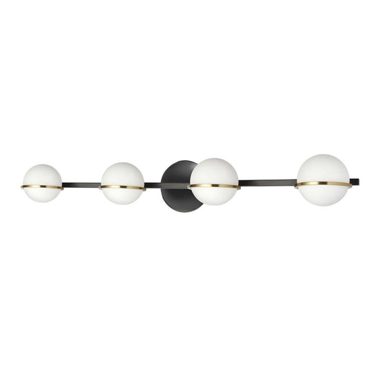 4 Light Halogen Vanity, Matte Black / Aged Brass with White Opal Glass    (SOF-324W-MB-AGB)