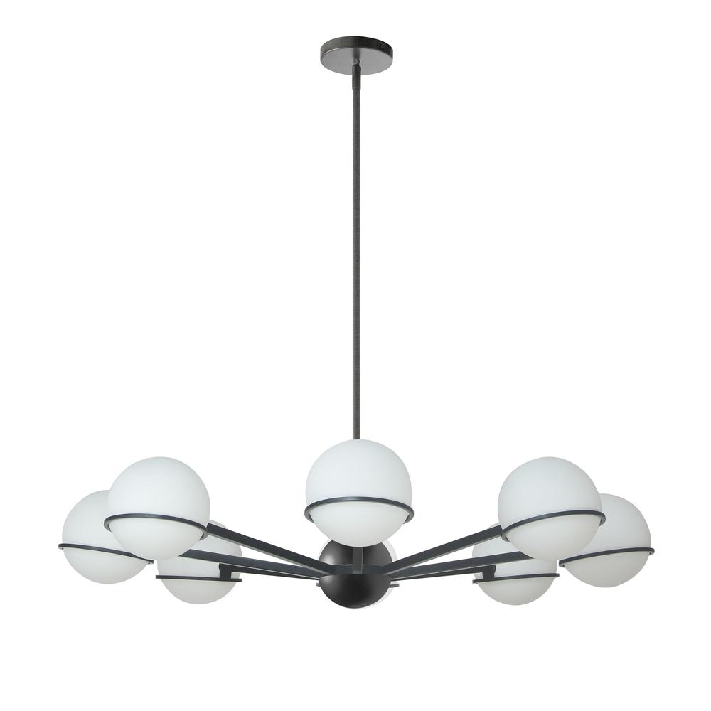 8 Light Halogen Chandelier, Matte Black with White Opal Glass    (SOF-388C-MB)