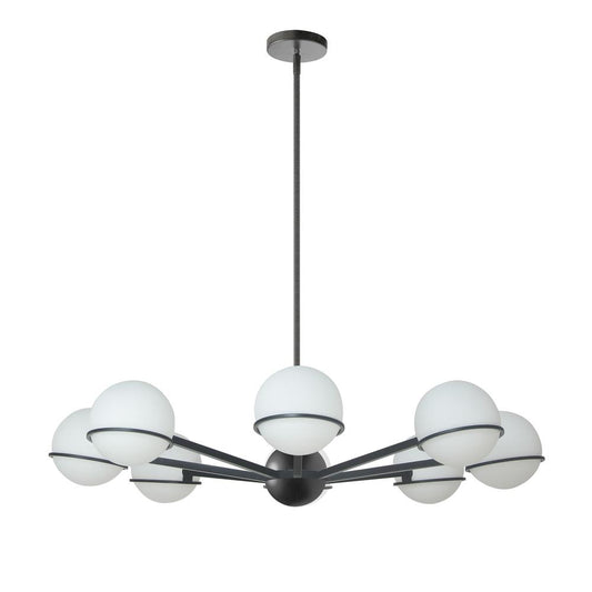 8 Light Halogen Chandelier, Matte Black with White Opal Glass    (SOF-388C-MB)