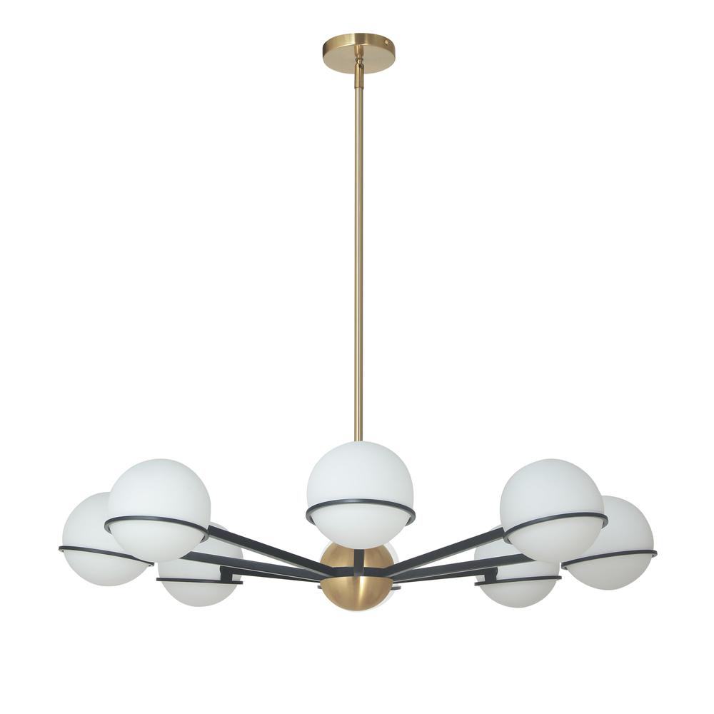 8 Light Halogen Chandelier, Matte Black / Aged Brass with White Opal Glass    (SOF-388C-MB-AGB)