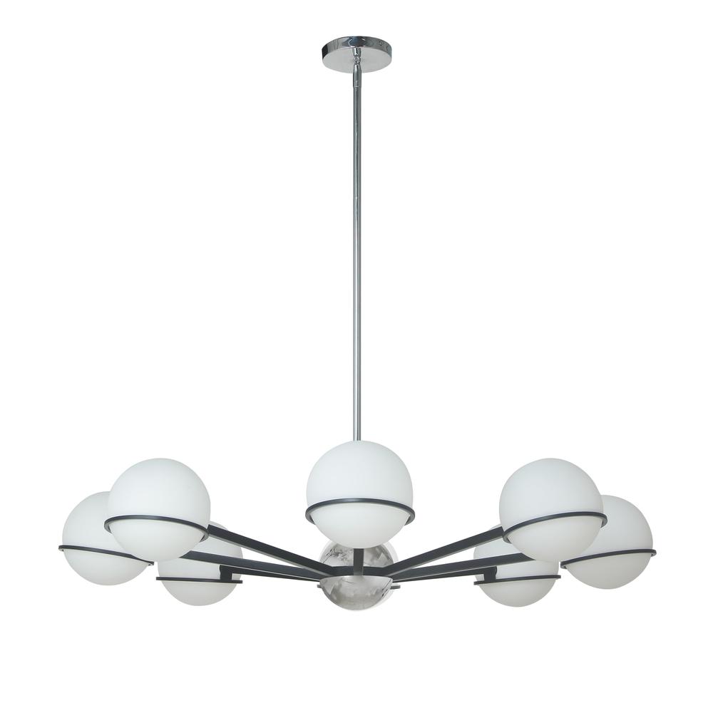 8 Light Halogen Chandelier, Matte Black / Polished Chrome  with White Opal Glass    (SOF-388C-MB-PC)