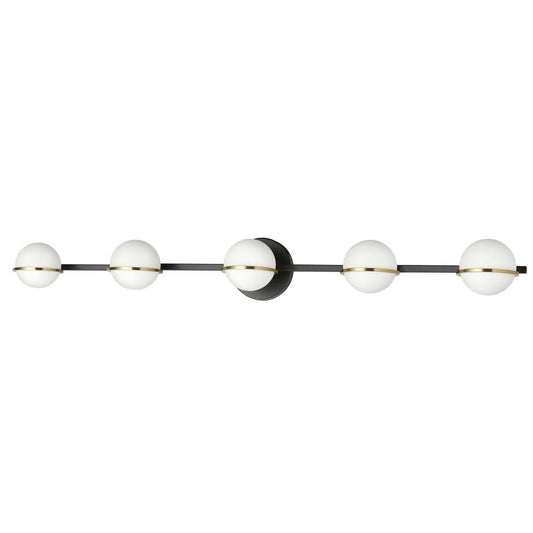 5 Light Halogen Vanity, Matte Black / Aged Brass with White Opal Glass    (SOF-415W-MB-AGB)