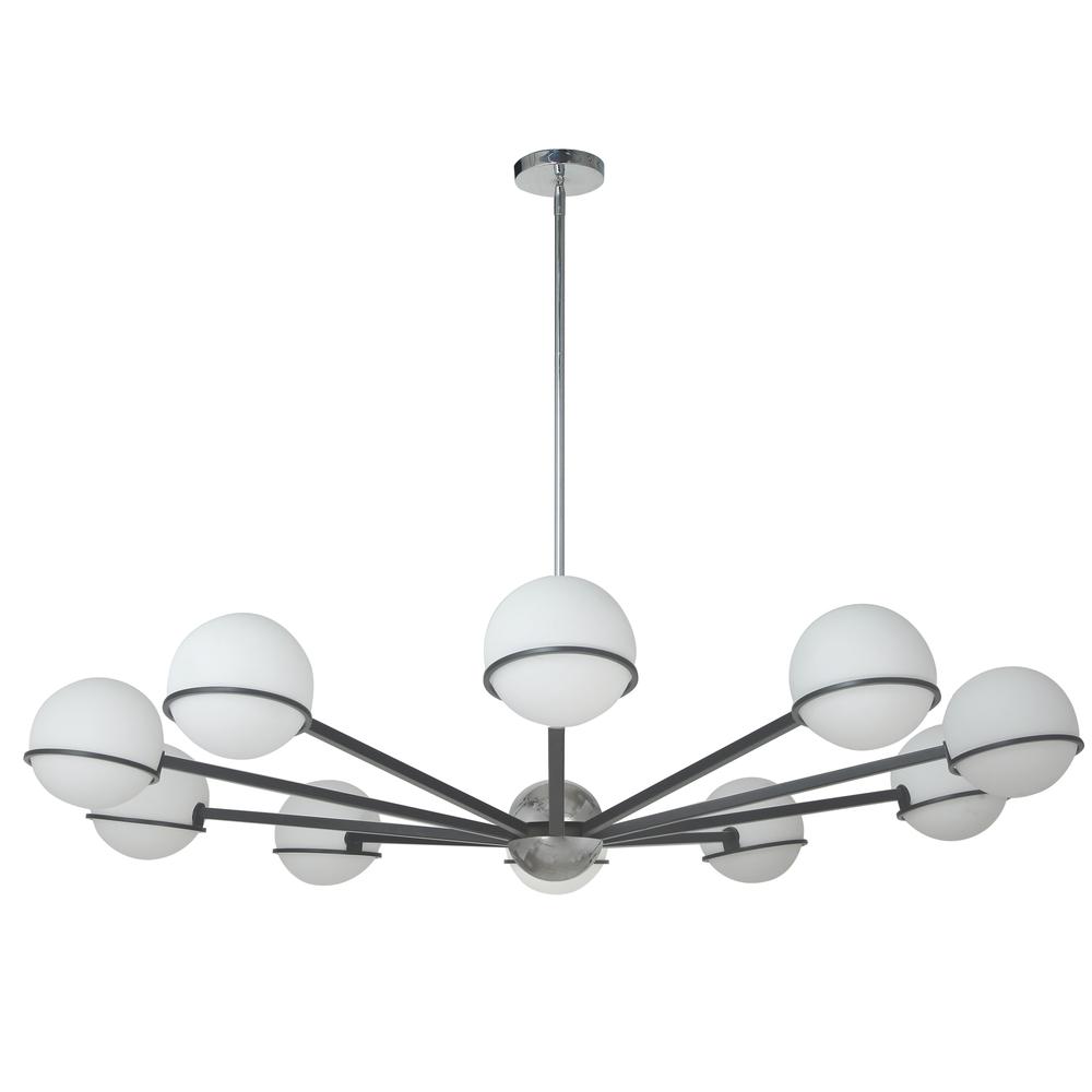 10 Light Halogen Chandelier, Matte Black / Polished Chrome  with White Opal Glass    (SOF-5010C-MB-PC)