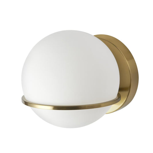 1 Light Halogen Wall Sconce, Aged Brass with White Opal Glass   (SOF-61W-AGB)