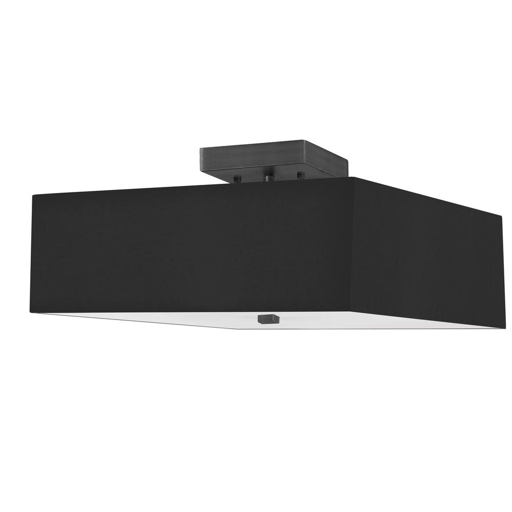 3 Light Incandescent Semi-Flush, Matte Black with Black Shade     (SRN-143SF-MB-BK)