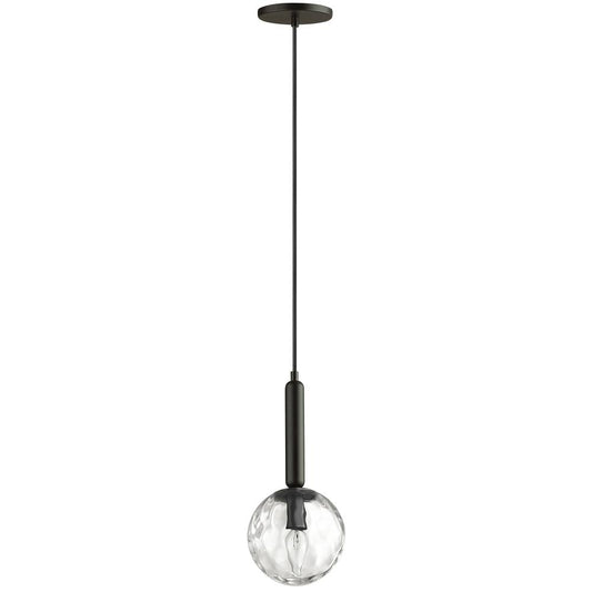 1 Light Incandescent Pendant, Matte Black with Clear Hammered Glass    (TAR-61P-MB-CL)