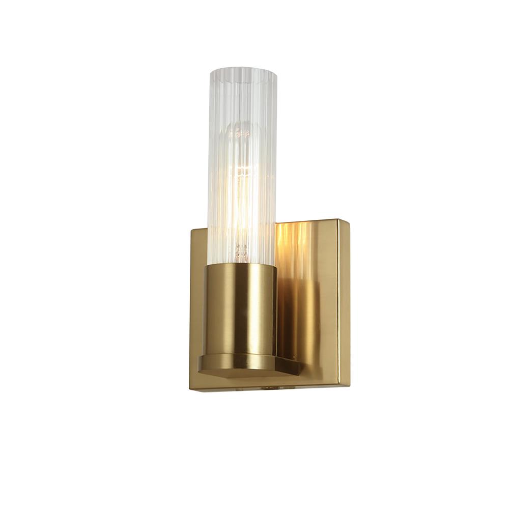 1 Light Incand Wall Sconce, Aged Brass w/ Clear Fluted Glass