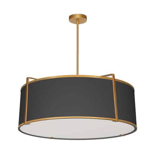 4 Light Drum Pendant, Gold / Black Shade with 790 Diffuser      (TRA-244P-GLD-BK)