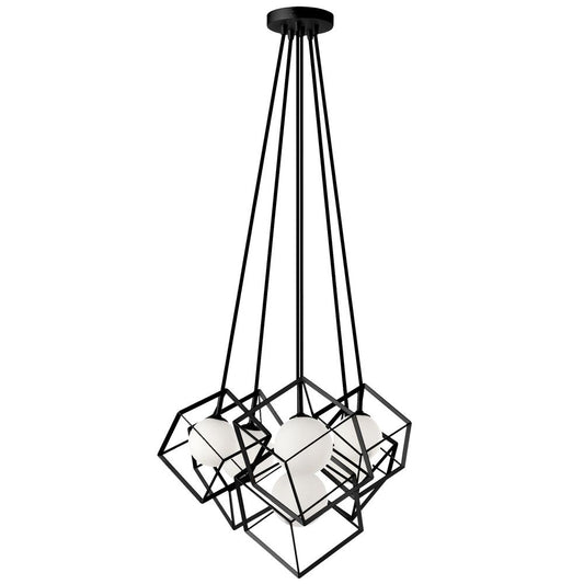 6 Light Halogen Pendant, Matte Black Finish with Opal Glass    (TSN-6P-MB)