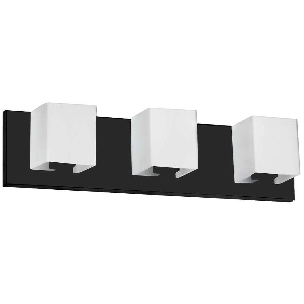 3 Light Halogen Vanity, Matte Black with White Glass     (V1230-3W-MB)