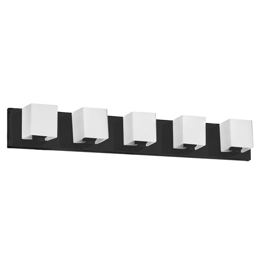 5 Light Halogen Vanity, Matte Black with White Glass     (V1230-5W-MB)