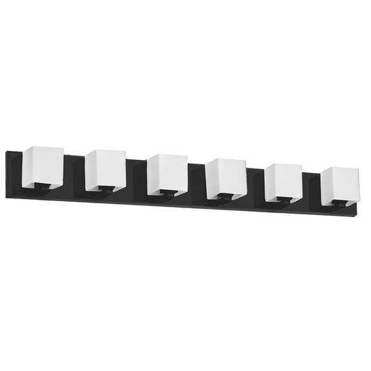 6 Light Halogen Vanity, Matte Black with White Glass     (V1230-6W-MB)