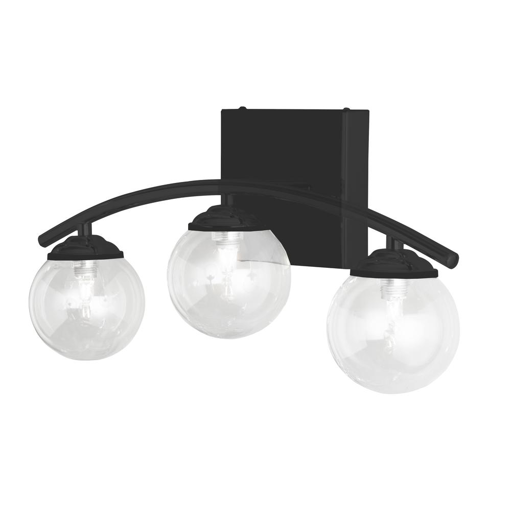 3 Light Halogen Vanity, Matte Black with Clear Glass     (V13-203W-MB)